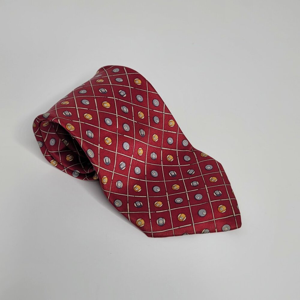 Pool Hall Balls Red Como House Italy‎ 100% Silk Neck Tie 57.5"